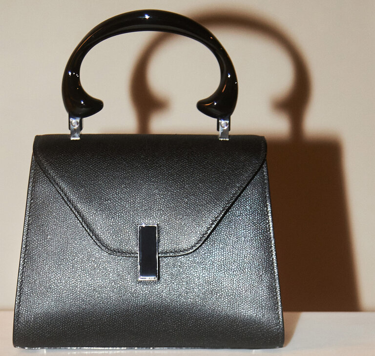 Valextra Iside trapezoid handbag in black leather