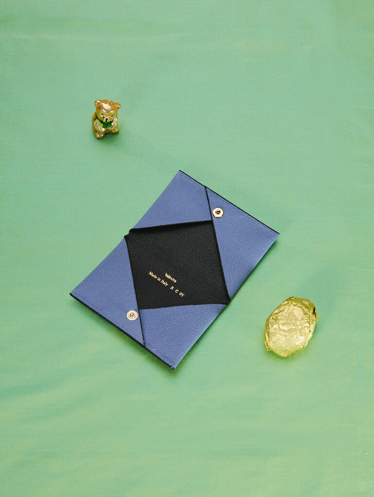 Valextra leather card case in light blue