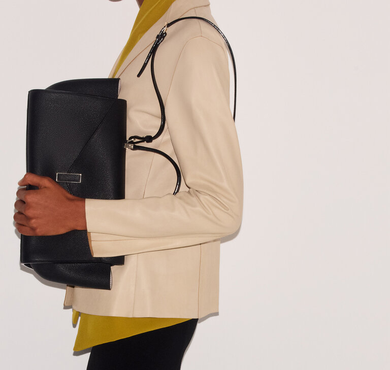 Valextra, top handle Iside Editor in millepunte calf leather Black