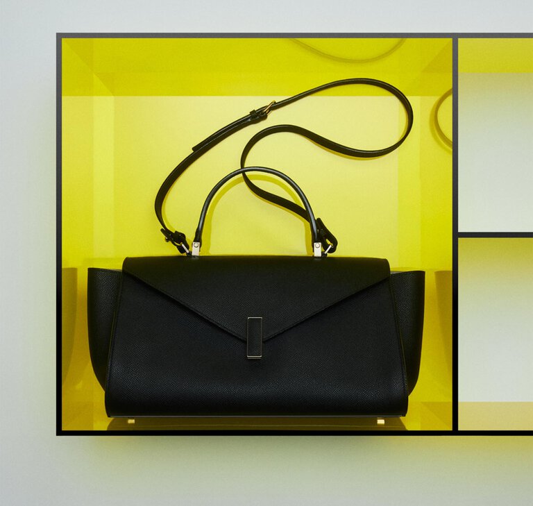 Valextra, iside editor handbag  in black millepunte leather