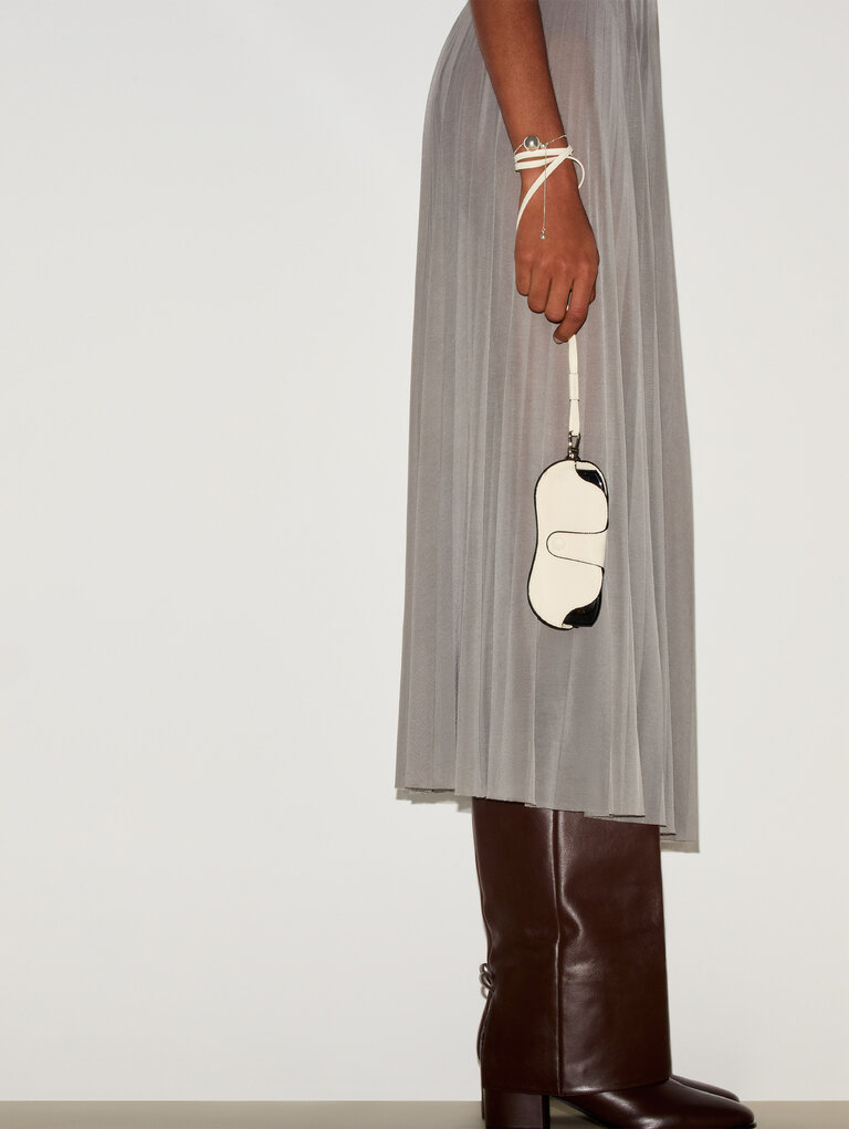  Valextra, glasses case with lanyard in white and black millepunte calf leather