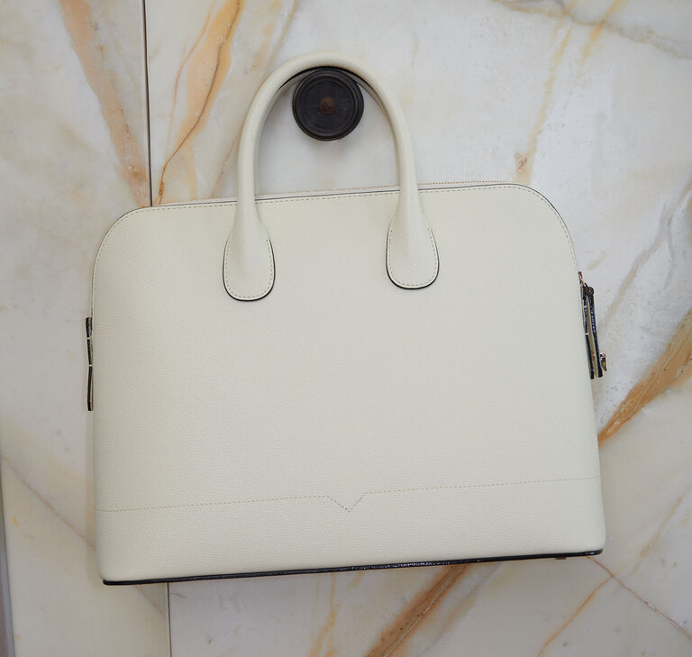 Bowling bag MyLogo media in pelle di vitello bianco pergamena