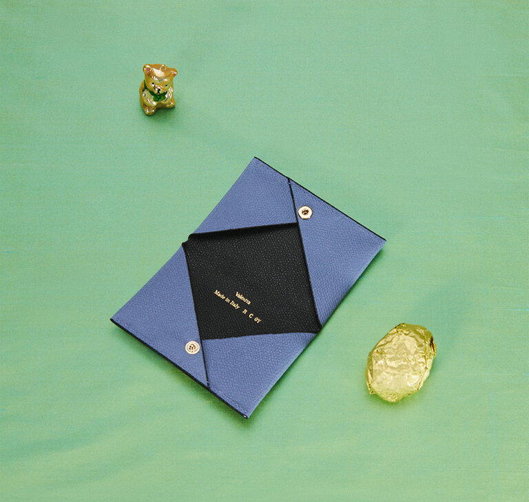 Valextra leather card case in light blue