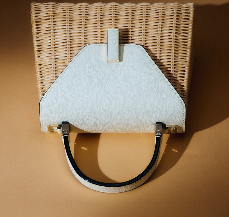 Valextra, wicker and leather Iside trapezoidal top handle summer bag