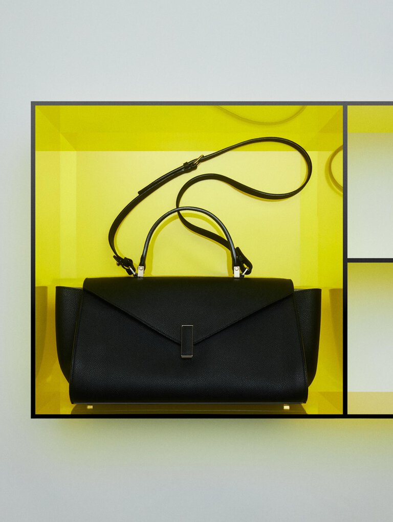 Valextra, iside editor handbag  in black millepunte leather