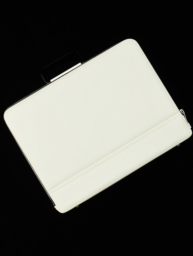 Valextra leather designer briefcase in Pergamena white