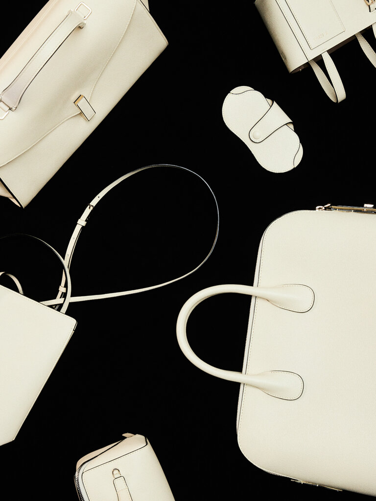 Valextra leather goods in pergamena white