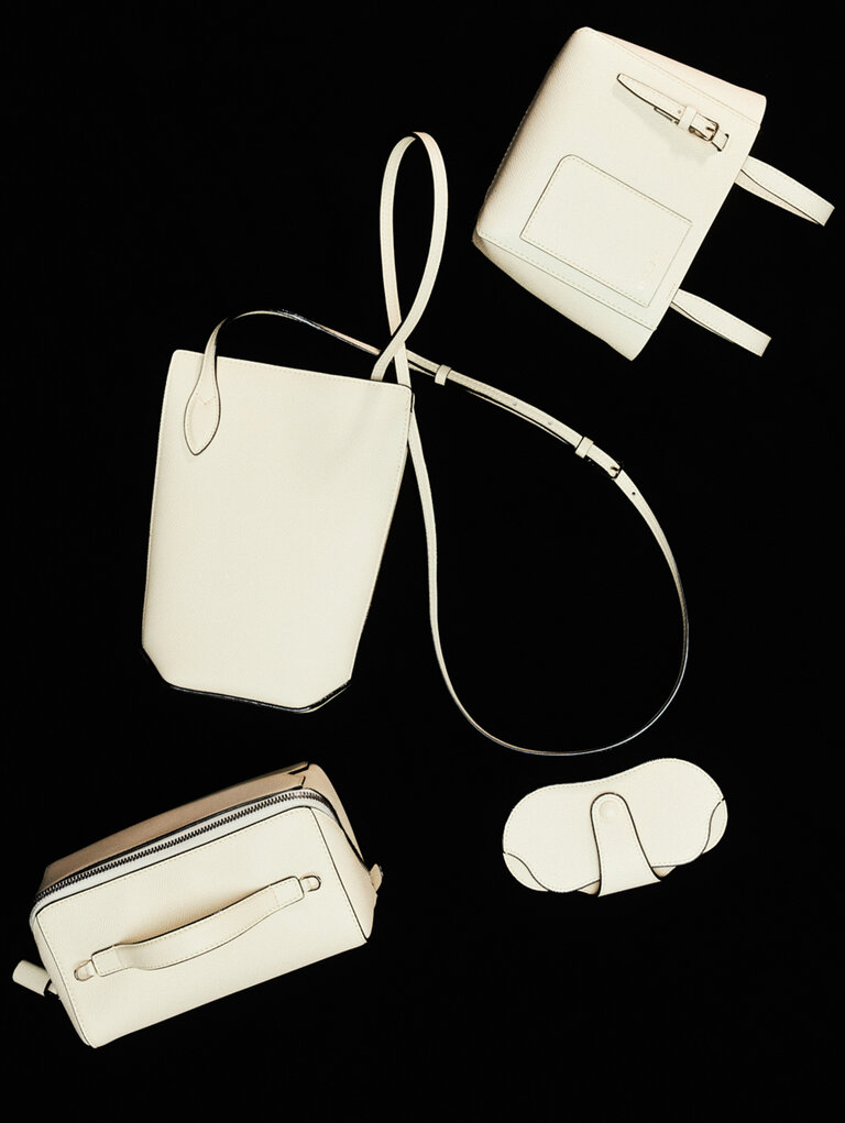 Valextra leather goods in pergamena white