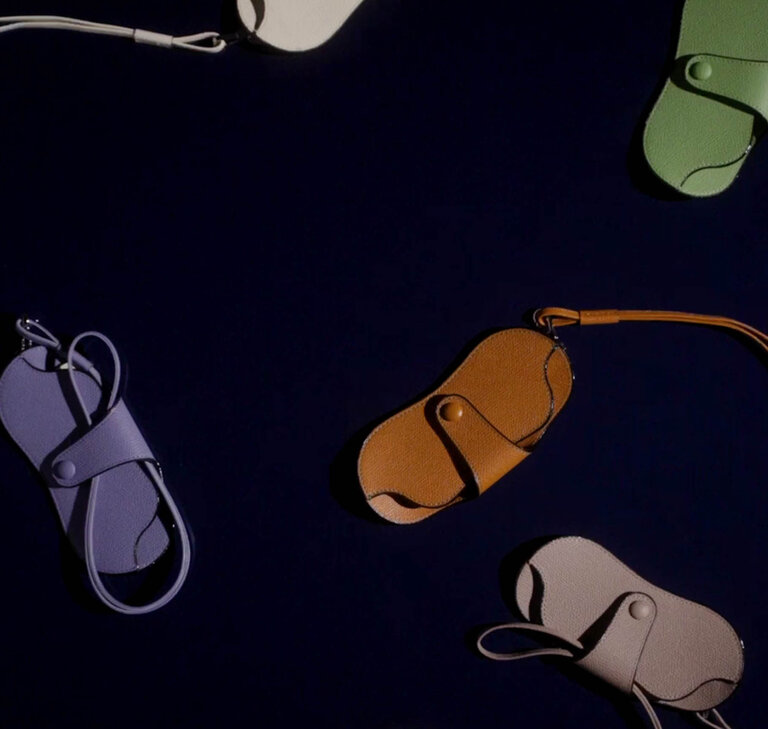 colourful leather glasses case with lanyard