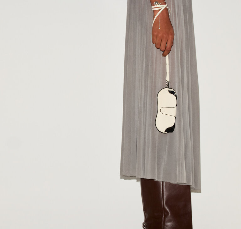  Valextra, glasses case with lanyard in white and black millepunte calf leather