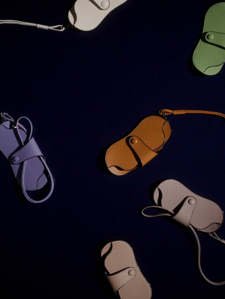 colourful leather glasses case with lanyard