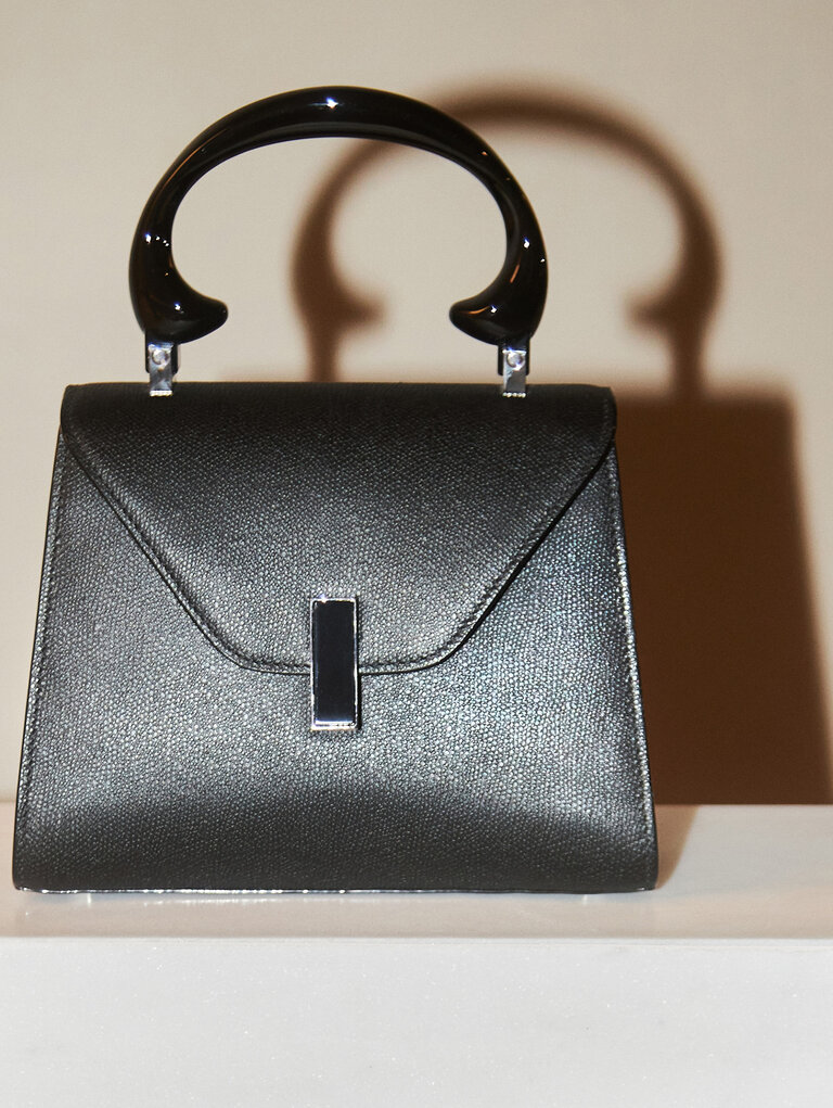 Valextra Iside trapezoid handbag in black leather