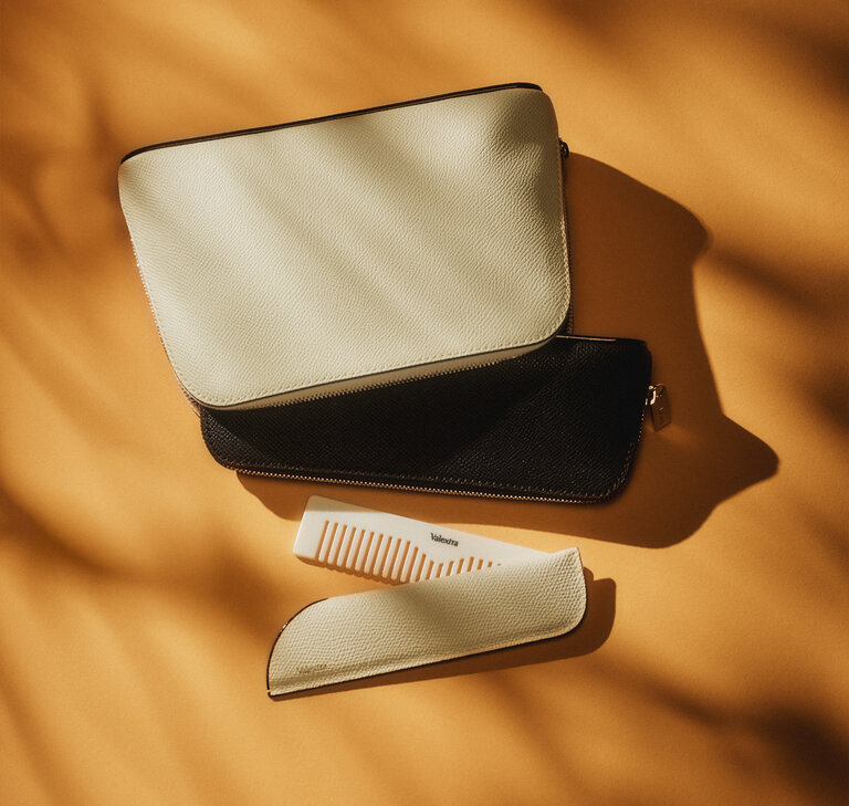 personalizable travel Cosmetic accessories and comb holder in leather - valextra