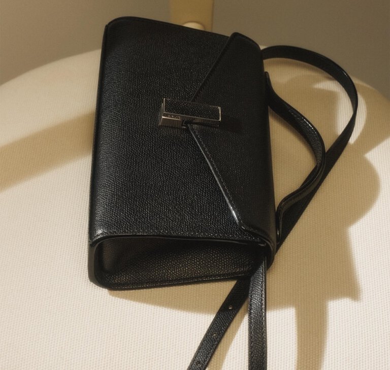 Valextra, Iside Tin front flap small bag in black leather