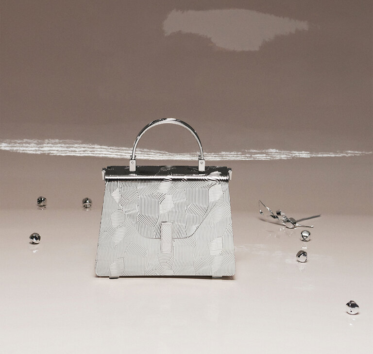 Valextra Silver Metal Iside top handle micro bag