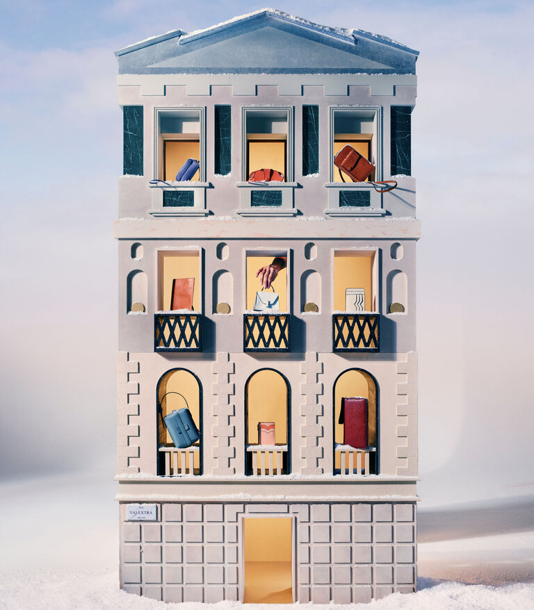 Building with leather bags and small leather goods