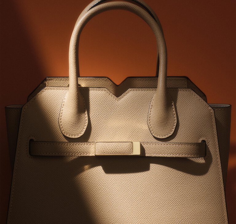 Valextra, Milano two handle leather bag in beige