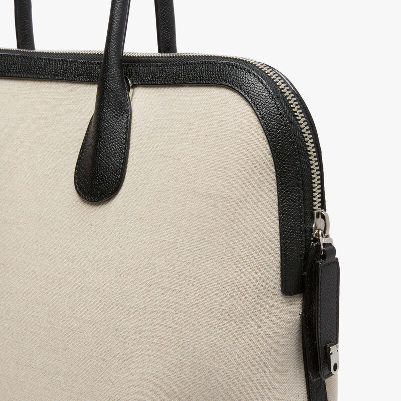 MyLogo Canvas Bowling Bag - Sand Brown/Black - Natural Canvas and calf leather - Valextra - 2