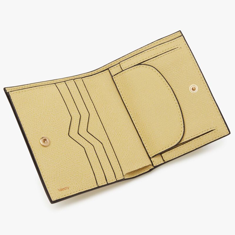 Compact Wallet 3 CC with Coin Purse - Vanilla Yellow - Millepunte calf leather - Valextra - 2