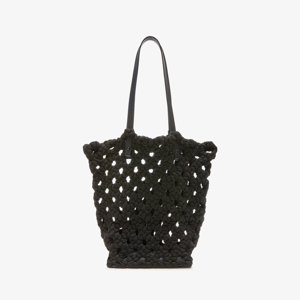 Sportami Via Shopping Bag - Black - Tessuto Intrecciato/Vitello VS - Valextra - 8