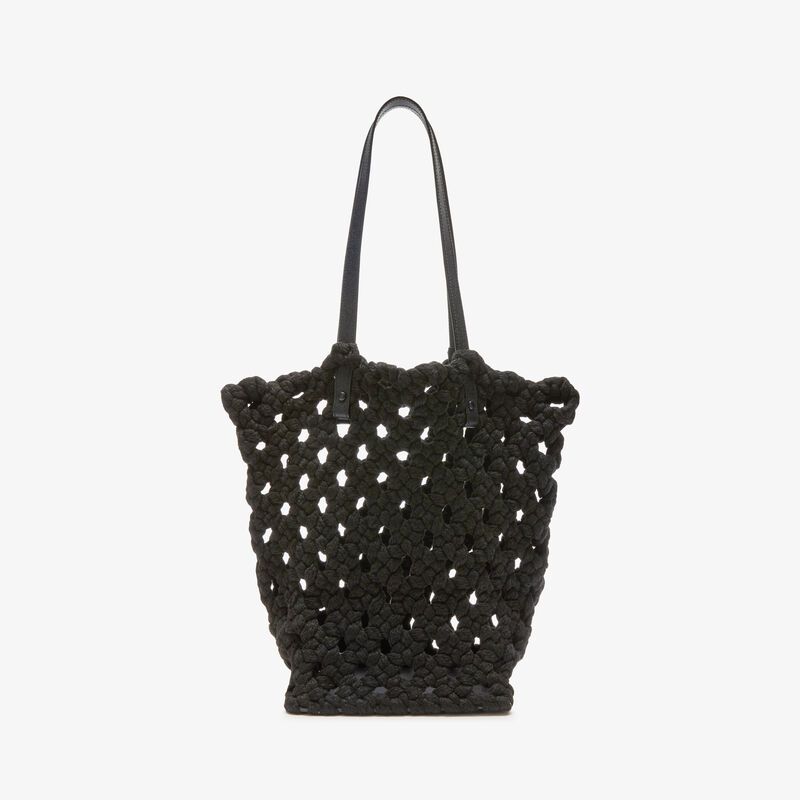 Sportami Via Shopping Bag - Black - Woven cotton and Millepunte calf leather - Valextra - 8