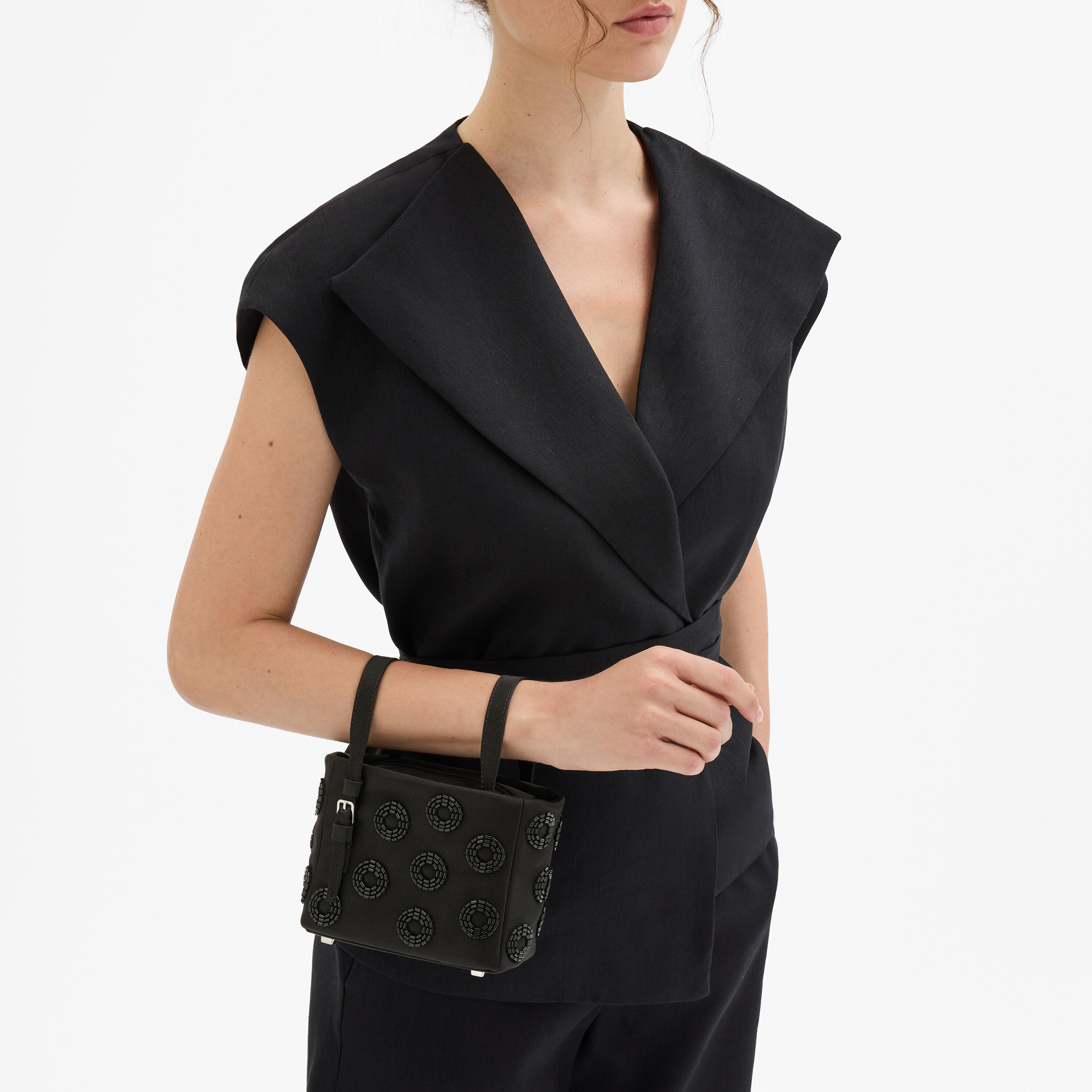 Women's Black Luxury Leather Fizz Bucket Nano Bag | Valextra Soft