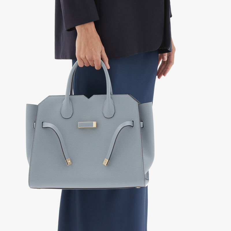 Milano Two Handles Medium Bag - Niagara Blue - Millepunte Soft calf leather - Valextra - 2