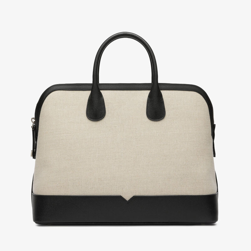 MyLogo Canvas Bowling Bag - Sand Brown/Black - Natural Canvas and calf leather - Valextra - 5