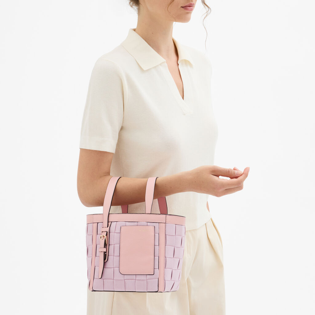 Borsa a Secchiello Soft Picnic Micro - Rosa Peonia - Nastro Intrecciato/Vitello VS - Valextra - 2