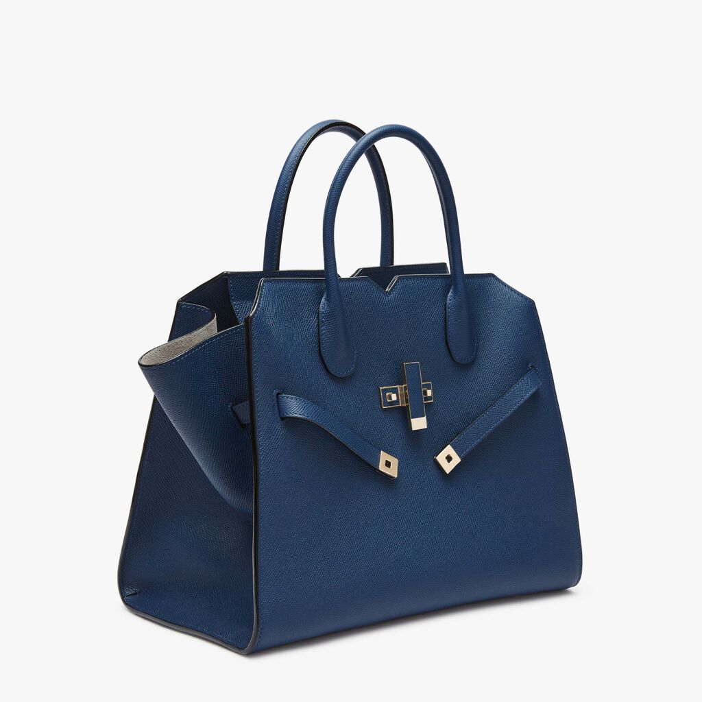 Milano Two Handles Medium Bag - Sapphire Blue - Vitello Millepunte Soft - Valextra - 6