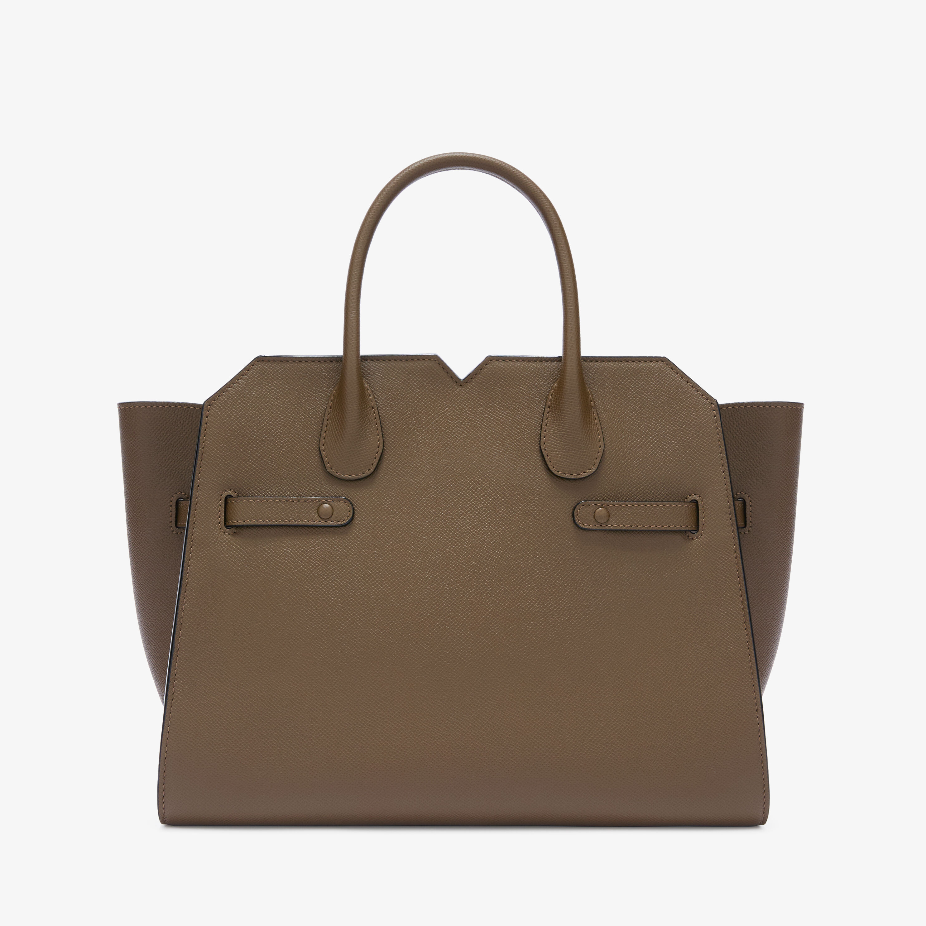 Women's Khaki Brown Luxury Leather Milano Two-Handles Bag | Valextra