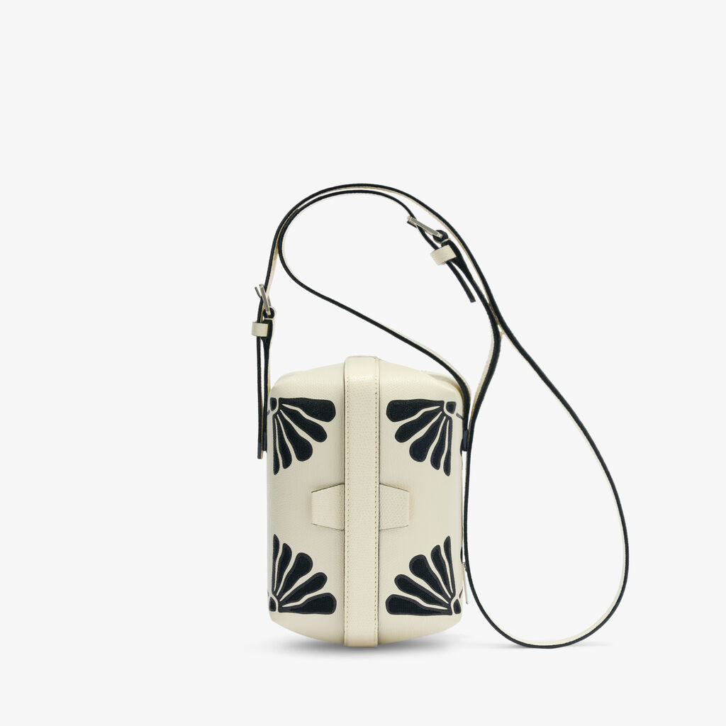 Tric Trac Flowers Bag - Pergamena White/Black - Vitello VS-Stampa+Ricamo Daisy - Valextra - 1