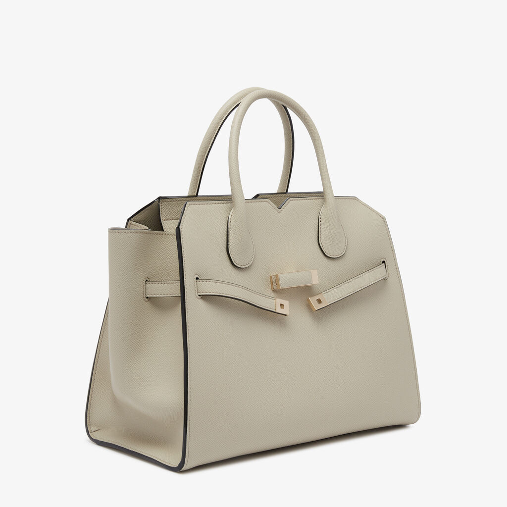 Borsa A Due Manici Milano Media - Grigio Lino - Vitello Millepunte Soft - Valextra - 6