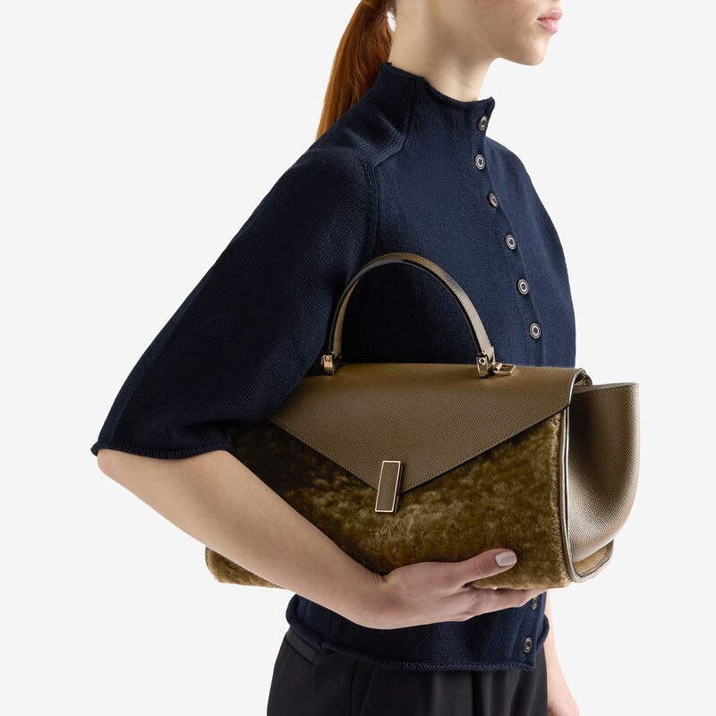 Iside Editor Shearling Top Handle Bag -  - Montone Merinos/Vitello Millepunte Soft - Valextra - 2