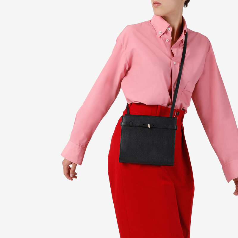 Brera B-Tracollina Crossbody bag - Black - Millepunte calf leather - Valextra - 3