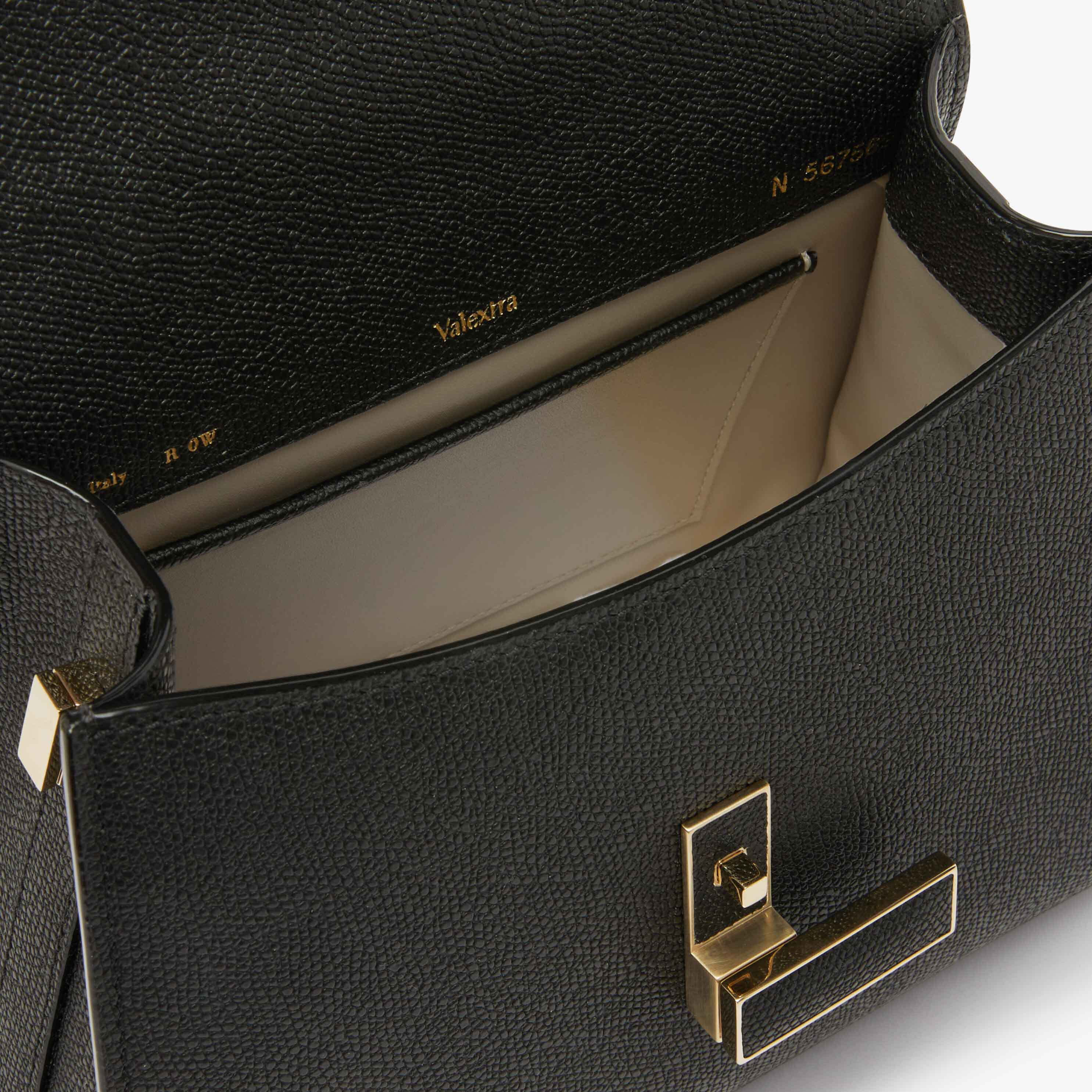 Women's Black Grained Leather Top Handle Bag | Valextra Iside