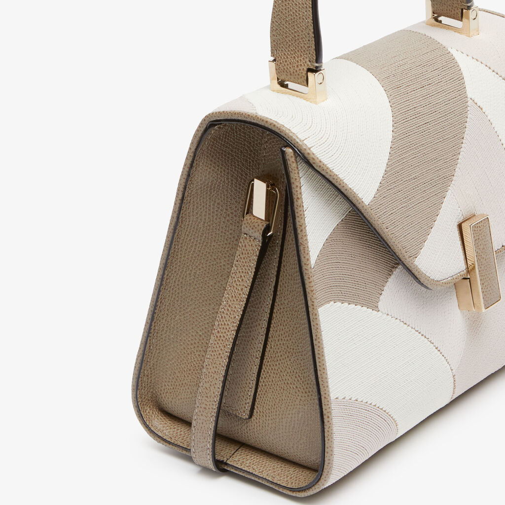 Iside Patchwork Top Handle Mini Bag - Oyster Brown/Beige Color Mix - Canvas Ricamo Coiling/Vitello VS - Valextra - 4