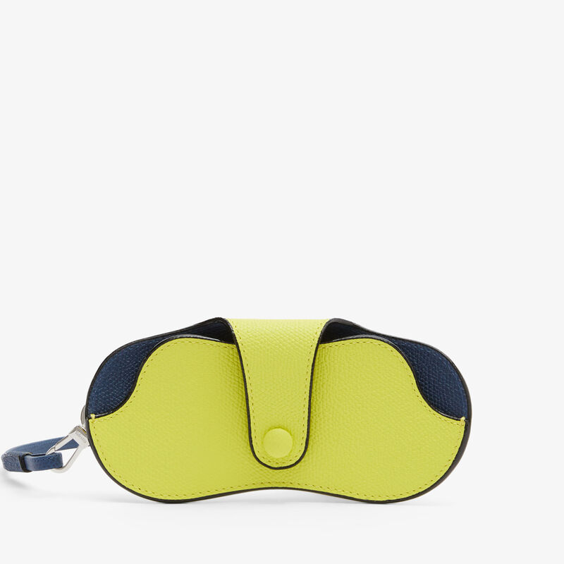 Exclusive Glasses Case with Lanyard - Lime Yellow/Blue Sapphire - Millepunte calf leather - Valextra - 6