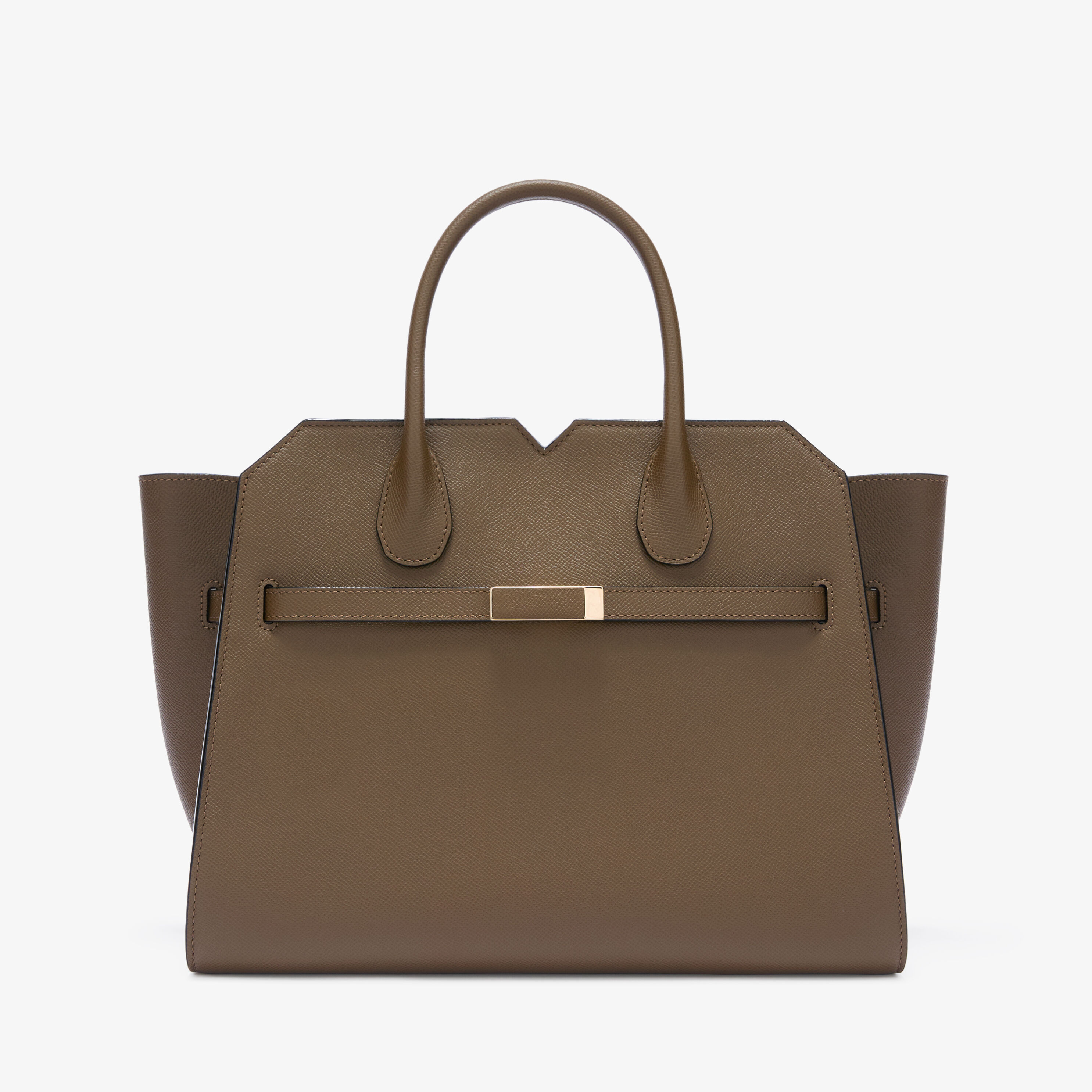 Women's Khaki Brown Luxury Leather Milano Two-Handles Bag | Valextra