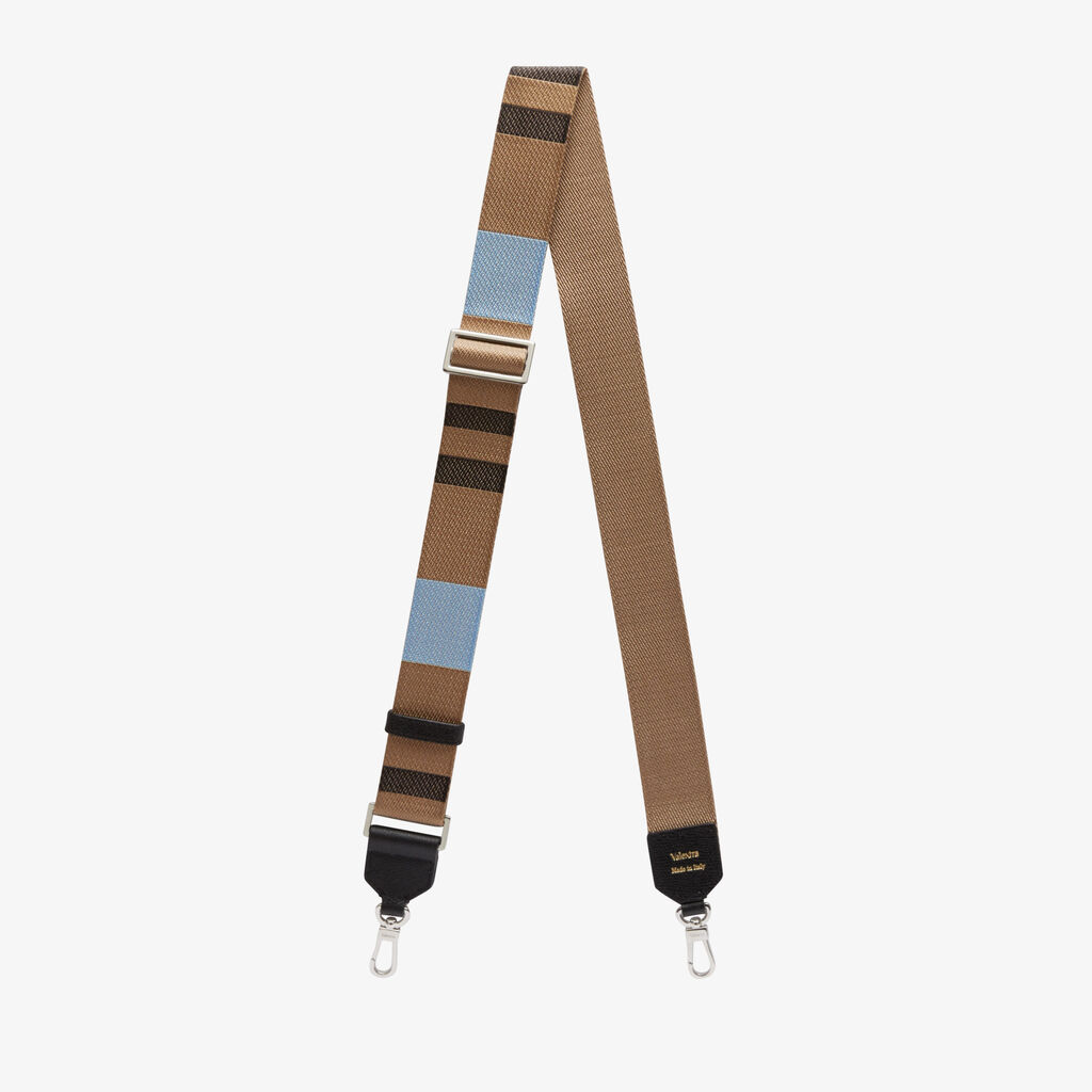 Shoulder Jacquard Strap - Beige/Black/Shirt Blue - Tessuto Jacquard/Vitello VS - Valextra - 1