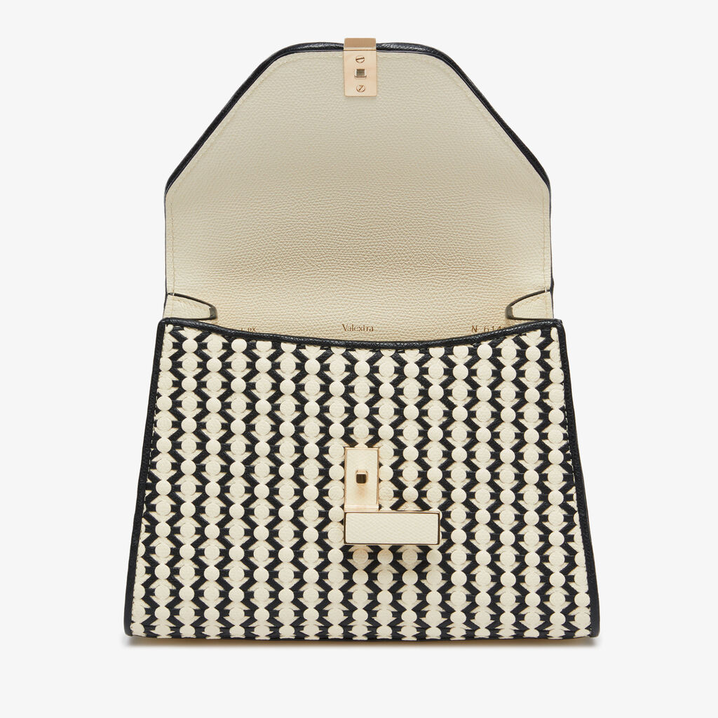 Iside Lace Top Handle Mini Bag - Pergamena White/Black - Vitello VS Intreccio - Valextra - 6