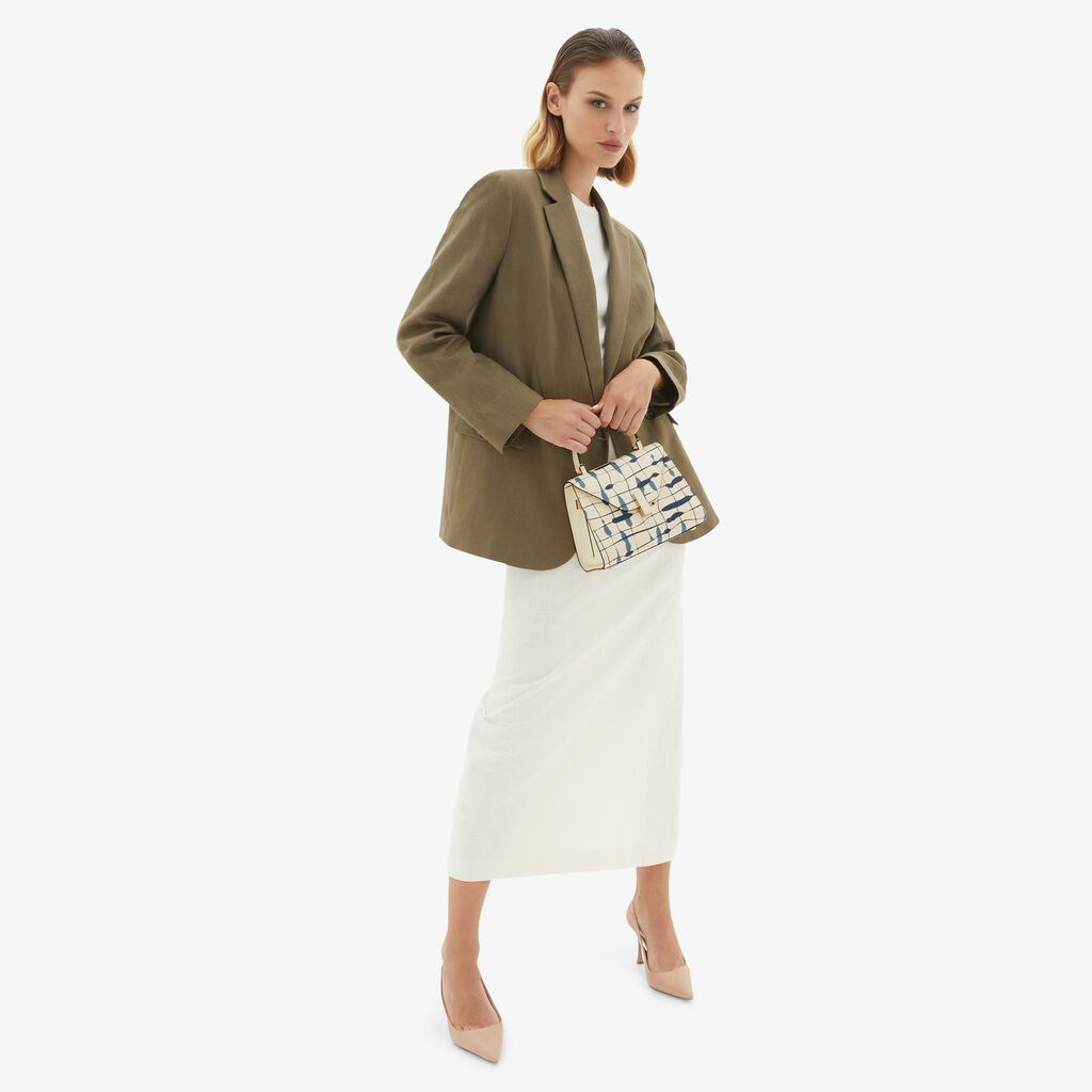 Iside Acquerello Top Handle Mini Bag - Pergamena White/Cobalt Blue/Denim Blue - Vitello VS-Stampa Bicolore - Valextra - 2