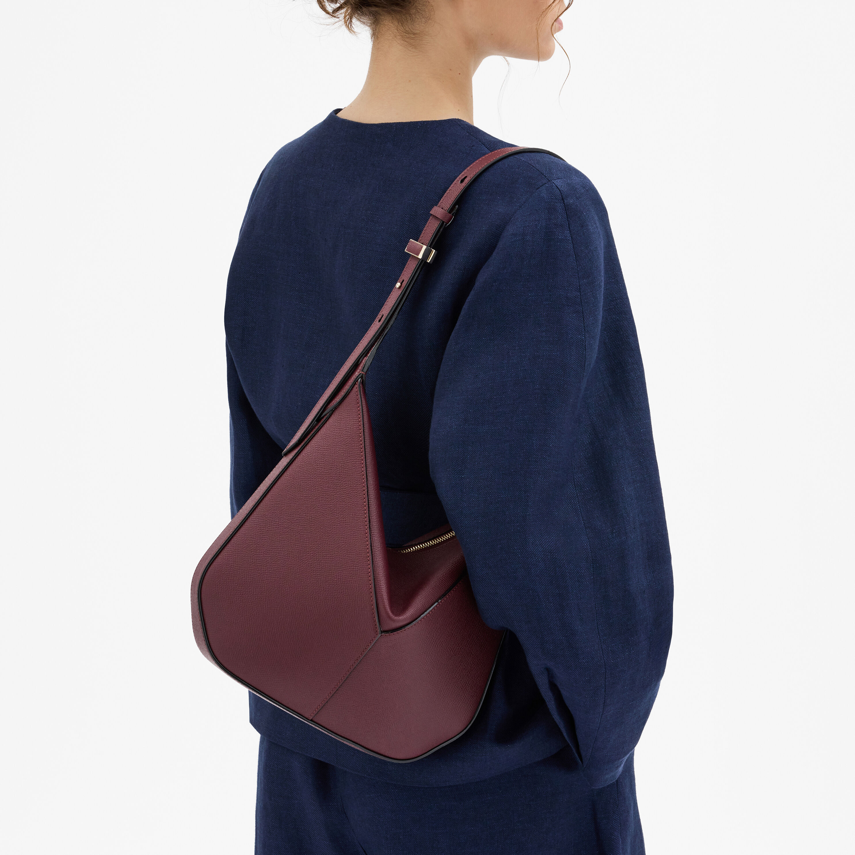 Women's Red Luxury Grained Leather Hobo Mini Bag | Valextra Vivi