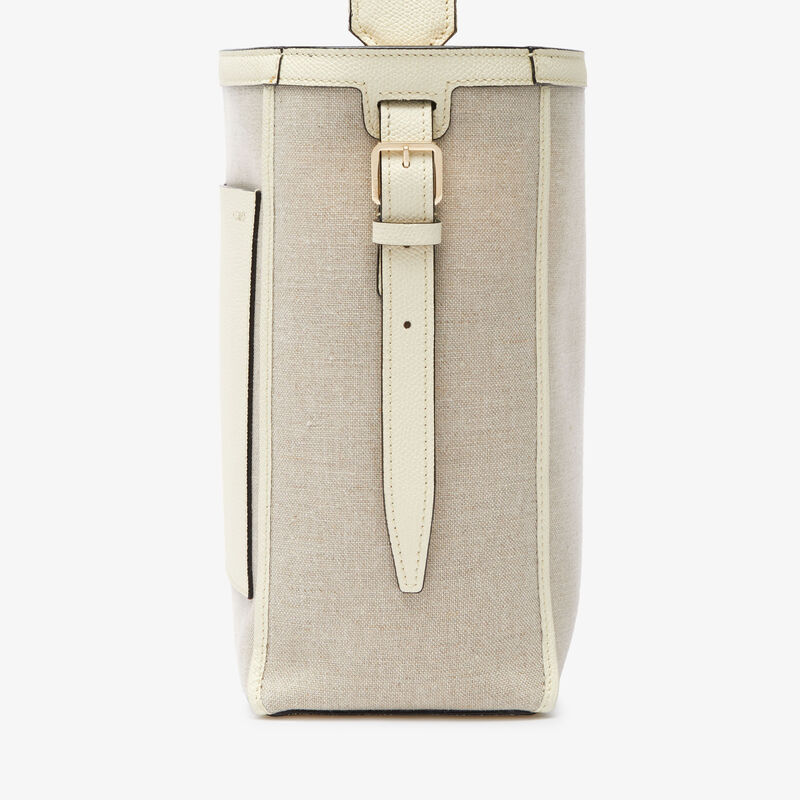 Soft Canvas Bucket Mini Bag - Sand/Pergamena White/Oyster Brown/Off White - Natural Canvas and calf leather - Valextra - 4