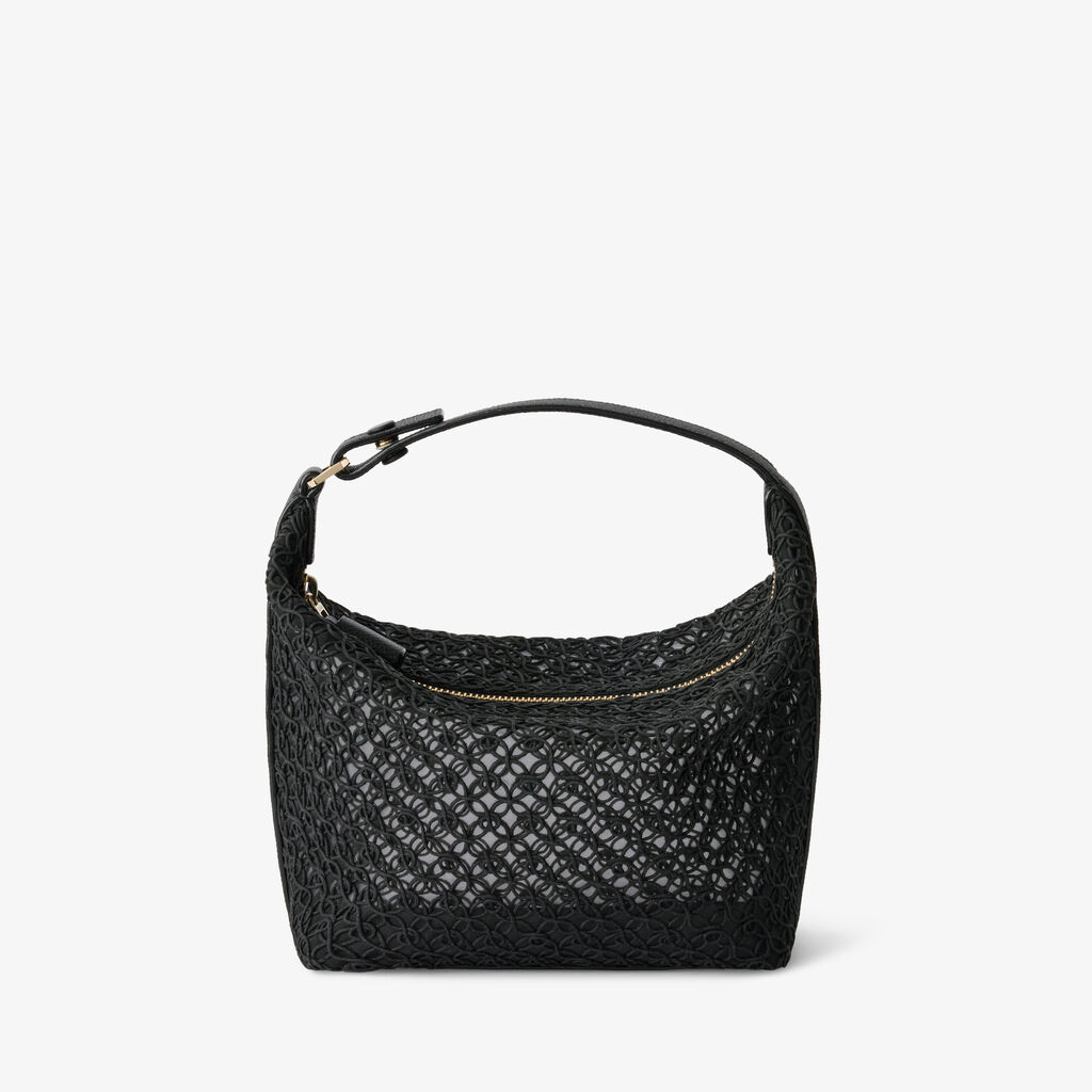 Mochi Merletto Top Handle Mini Bag - Black - Tessuto ricamo Rete/Vitello Millepunte Soft - Valextra - 1