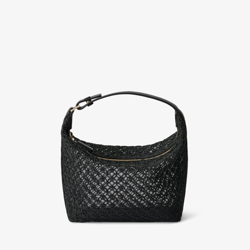 Mochi Merletto Top Handle Mini Bag - Black - Tessuto ricamo Rete/Vitello Millepunte Soft - Valextra - 1