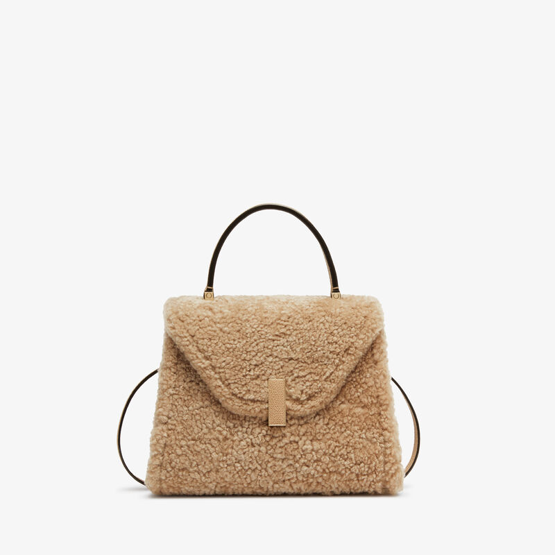Iside Shearling Top Handle Mini Bag - Cashmere Beige - Pelle di Vitello Millepunte and Shearling - Valextra - 1