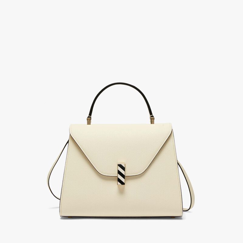 Iside Plexi Top Handle Medium Bag - Pergamena White/Black - Millepunte calf leather - Valextra - 1