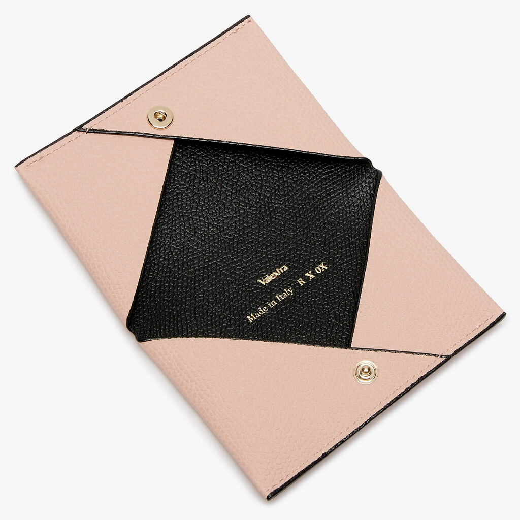 Card Case with Button - Bonne Mine Pink/Black - Vitello VS - Valextra - 2