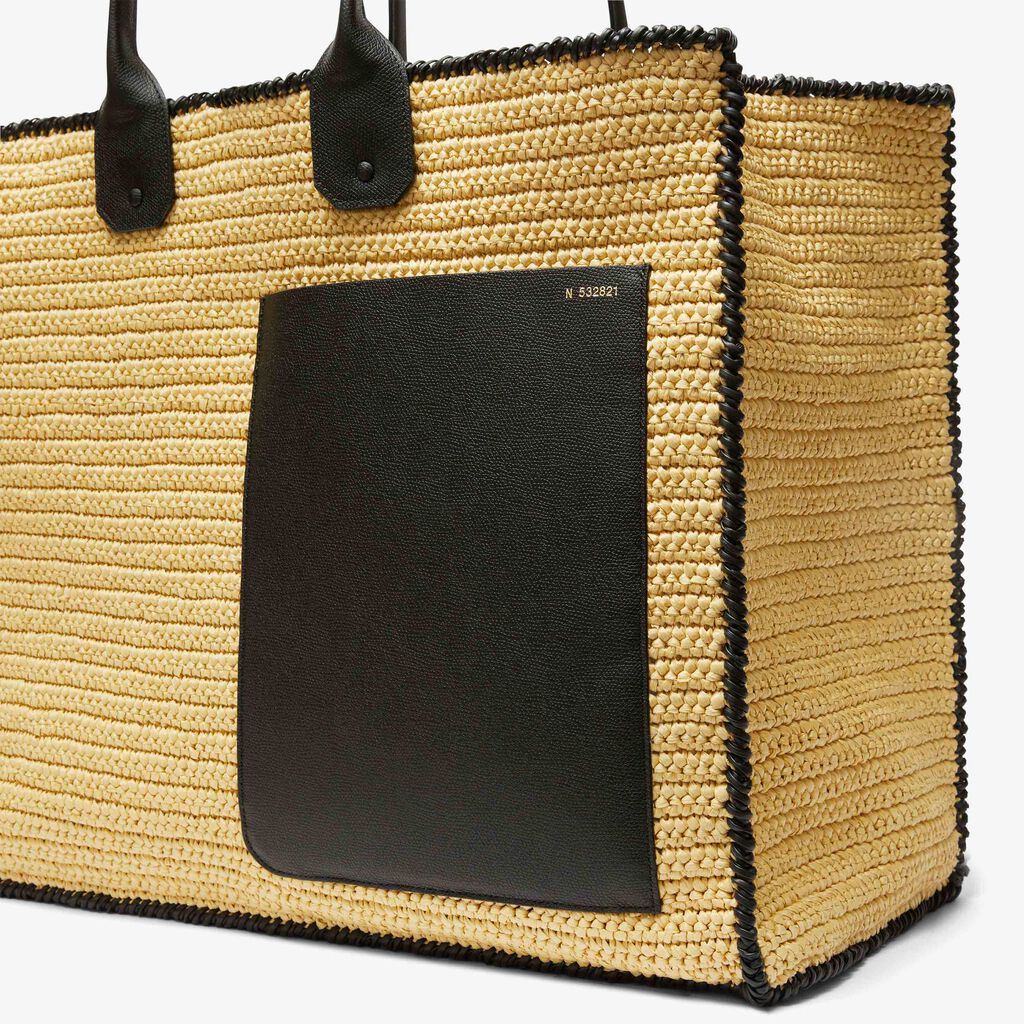 Borsa Tote Soft Rafia Crochet Maxi - Beige/Nero - Rafia/Vitello VS - Valextra - 5